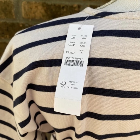 J Crew Womens Stripe T Shirt Small Purple  Mariner Cloth Ruffle Sleeve NWT - Picture 4 of 7